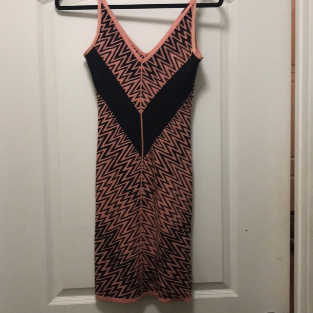 Coral/Black Knit Zig-Zag Bodycon Dress